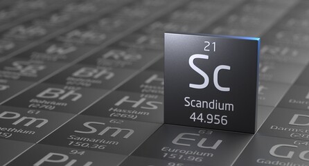 Scandium element periodic table, metal mining 3d illustration