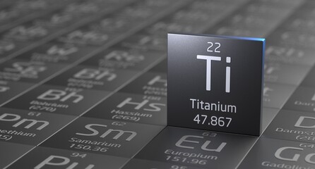 Titanium element periodic table, metal mining 3d illustration