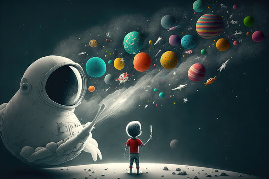 Cartoon kid space explorer. sketch art for artist creativity and inspiration. generative AI
