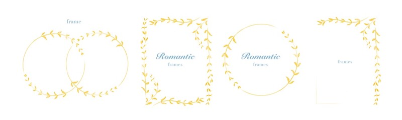Collection of floral frame with leaves. Design for wedding invitation. Decorative natural elements. illustration of laurel branches on white background.