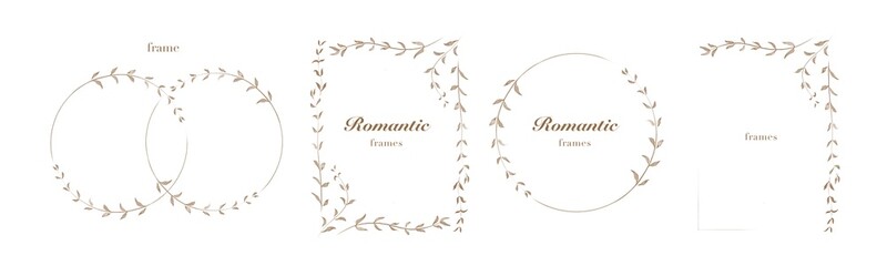 Collection of floral frame with leaves. Design for wedding invitation. Decorative natural elements. illustration of laurel branches on white background.