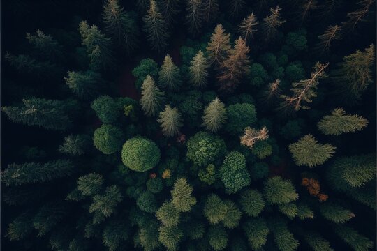 Top-down overhead view of a forest with mixed trees © InputUX