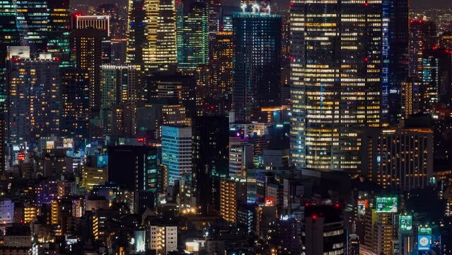 Time-lapse of the Shibuya andMinato skyline in Tokyo, Japan at night