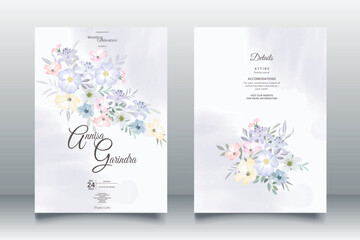 Fototapeta na wymiar Elegant wedding invitation card with beautiful colorful floral and leaves template Premium Vector