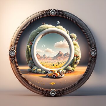 illustration of a beautiful round frame. with landscape theme