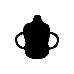 Toddler cup black icon. Silhouette of toddler cup with double handle, in trendy design style. Much needed for creative design materials.