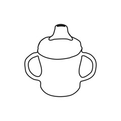Outline icon of toddler cup with double handle, in trendy design style. Much needed for creative design materials.