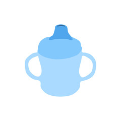 Blue toddler cup with double handle, vector illustration in trendy style. Editable graphic resources, perfect for creative design materials.