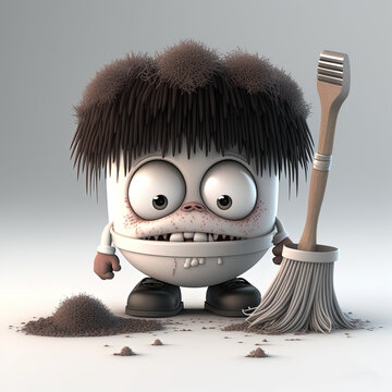 3D Cartoon Character With A Mop