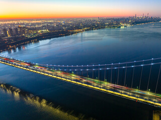 Aerial Drone Sunrise in Fort Lee, New Jersey 
