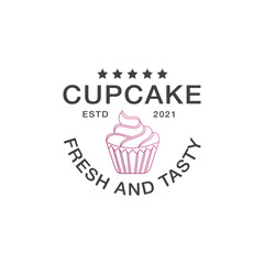 Cupcake Logo Vector Bakery Illustration, Pastry Design Inspiration, cake logo, vector illustration graphic doodle line art style drawing