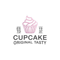 Cupcake Logo Vector Bakery Illustration, Pastry Design Inspiration, cake logo, vector illustration graphic doodle line art style drawing