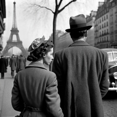 Generative AI, a couple in Paris in the 50s