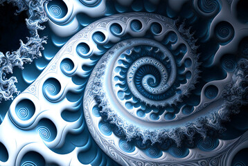 dynamic blue spiral fractal, generative ai