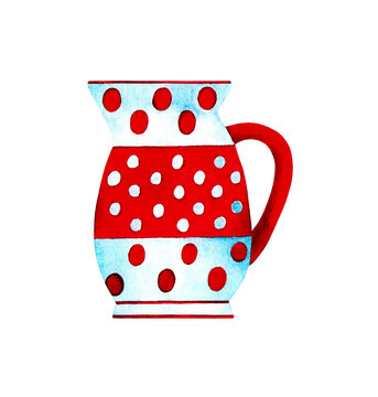 recommend clip art: Small creamer with polka dots. Watercolor illustration.