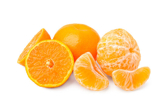 Fresh ripe juicy tangerines on white background