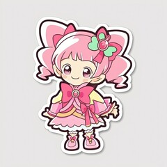 Fototapeta na wymiar Cute anime kid with pink hair and dress with large ribbons created with Generative AI