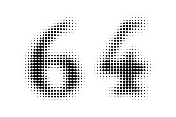 Number 64 Halftone. Pop art style. Halftone dotted backdrop. Design for web banners, wallpaper,sites vector illustration. Abstract Halftone Dotted Number.