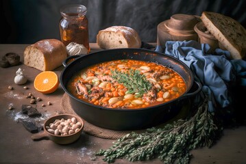 Classic Cassoulet with beans, meat, and a crispy breadcrumb topping