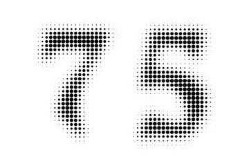 Number 75 Halftone. Pop art style. Halftone dotted backdrop. Design for web banners, wallpaper,sites vector illustration. Abstract Halftone Dotted Number.