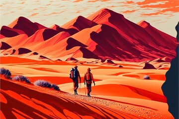 Travelers make their way through a desert dune