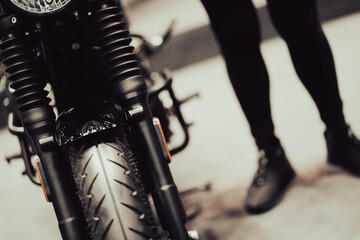 Fototapeta premium front view Shock absorber of a motorcycle, vintage color tone