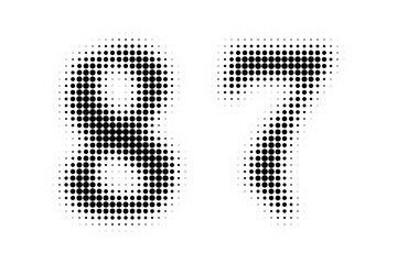 Number 87 Halftone. Pop art style. Halftone dotted backdrop. Design for web banners, wallpaper,sites vector illustration. Abstract Halftone Dotted Number.