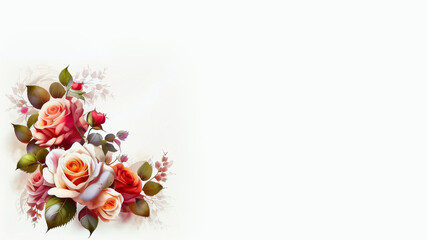 Obraz na płótnie Canvas Romantic background/wallpaper/invitation with gorgeous roses, generative ai, digital art