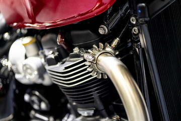 Fototapeta na wymiar Detailed high-performance large motorcycle engine components