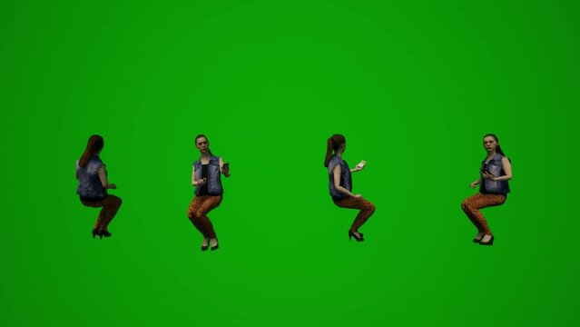 3D Female English And French Teacher On Green Screen Sitting And Relaxing And Teaching In Class In Multiple Different Views In High Quality Chroma