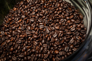 Close up of a group of coffee beans