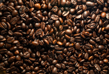 Close up of a group of coffee beans