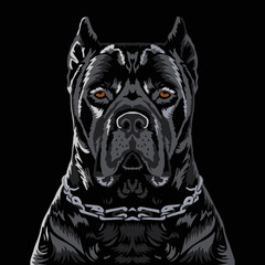 VECTORS. Black Cane Corso dog with a chain collar, flat colors and shading