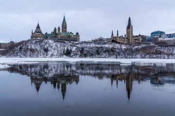 In the capital of Canada, the parliament and courthouse buildings in Ottawa, Ontario