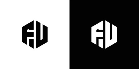 Letter F U Polygon, Hexagonal Minimal and Trendy Professional Logo Design On Black And White Background