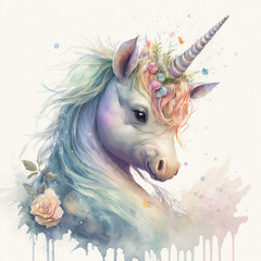 Adorable unicorn, watercolor, AI assisted finalized in Photoshop by me 
