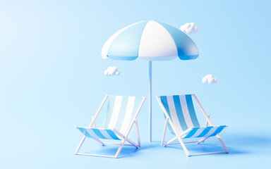 Beach chairs with cartoon style, 3d rendering.