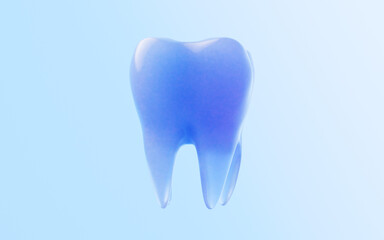Tooth with glass material, 3d rendering.
