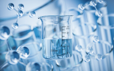 Chemical glassware in the laboratory, 3d rendering.