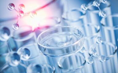 Chemical glassware in the laboratory, 3d rendering.