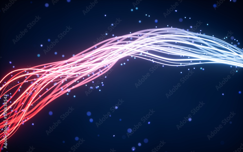 Poster abstract wave gradient curves and particles, 3d rendering.