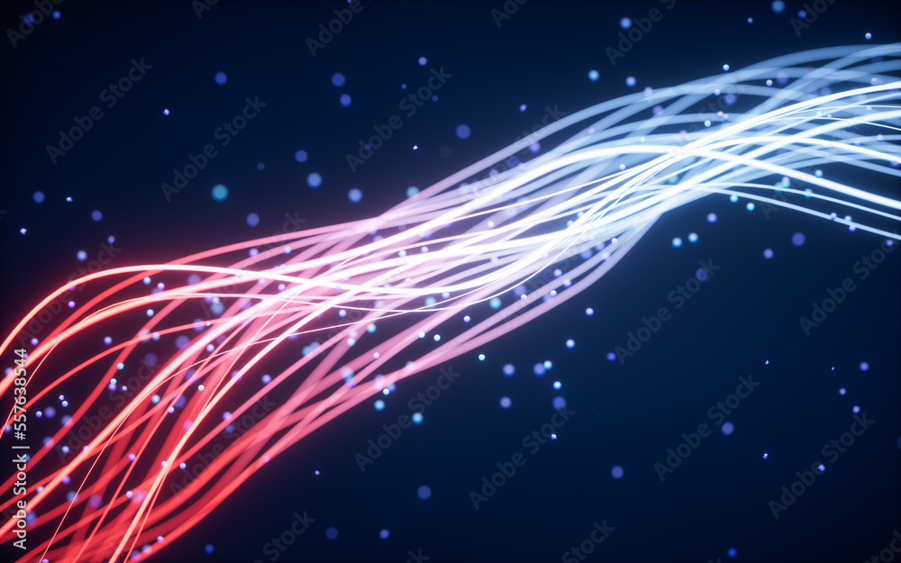 Poster abstract wave gradient curves and particles, 3d rendering.