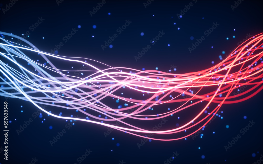 Poster abstract wave gradient curves and particles, 3d rendering.
