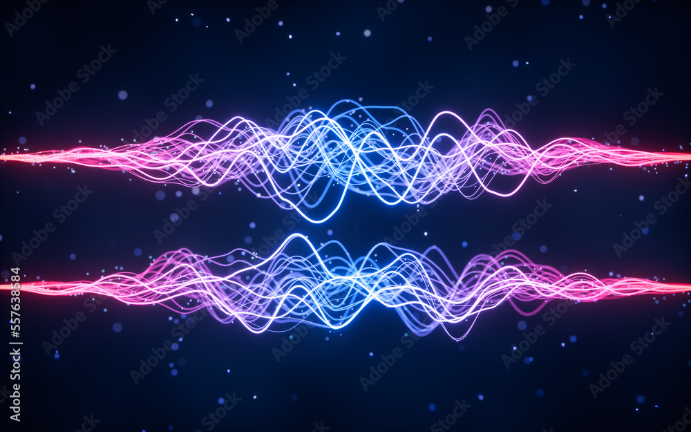 Poster abstract wave gradient curves and particles, 3d rendering.
