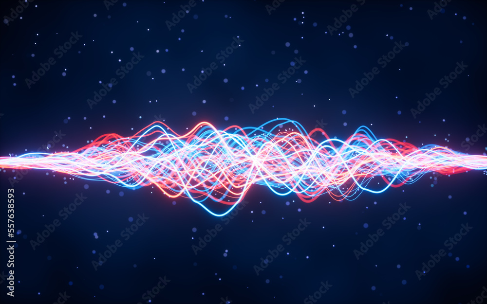 Poster abstract wave gradient curves and particles, 3d rendering.