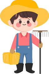 Cute cartoon farmer occupation character hand drawn style.