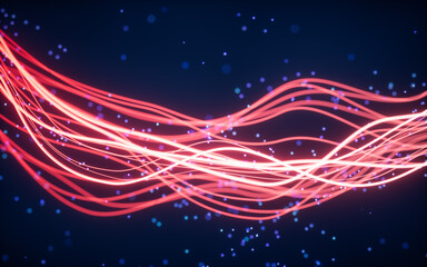 Abstract wave gradient curves and particles, 3d rendering.