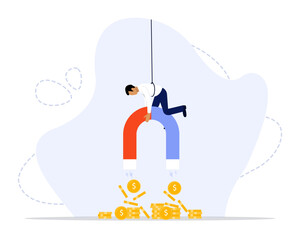 Profit Magnet Vector Illustration Concept Showing People Using Magnet To Attract Earning Profit, Suitable for landing page, ui, web, mobile app intro card, editorial print, flyer, and banner.