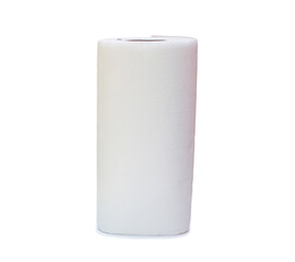 Single tall roll of white tissue paper or napkin for use in toilet or restroom isolated on white background with clipping path in png file format