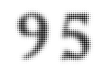 Number 95 Halftone. Pop art style. Halftone dotted backdrop. Design for web banners, wallpaper,sites vector illustration. Abstract Halftone Dotted Number.